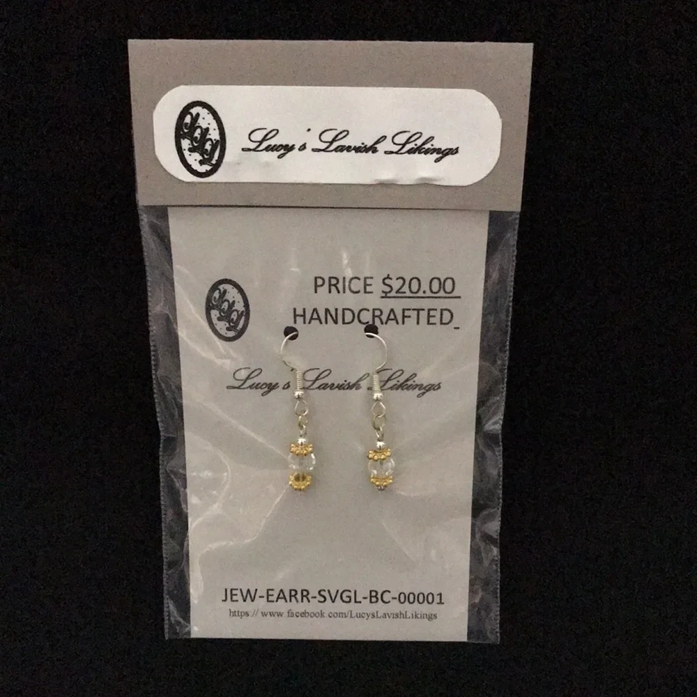 HANDCRAFTED EARRINGS—FISHHOOK DANGLES—Clear Beads with Gold/Silver Tone Findings